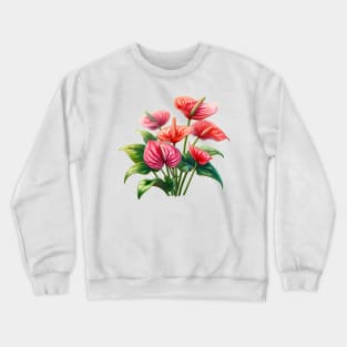 Anthurium Flower - Cartoon Tropical Flower Painting, Red Houseplant Crewneck Sweatshirt